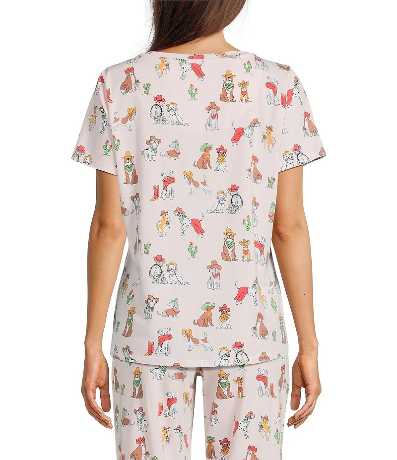Sleep Sense Western Dogs Print Short Sleeve Scoop Neck Coordinating Sleep Top