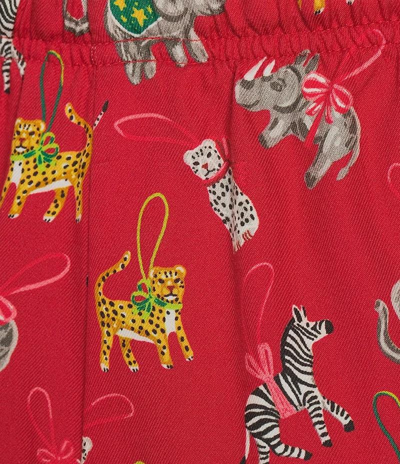 Sleep Sense Zoo Ornament Print Flannel Drawstring Tie Coordinating Holiday Sleep Pants