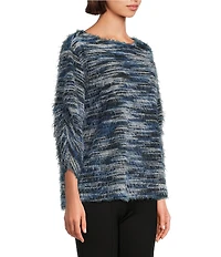 Slim Factor by Investments Alexa Boat Neck 3/4 Sleeve Fuzzy Knit Top