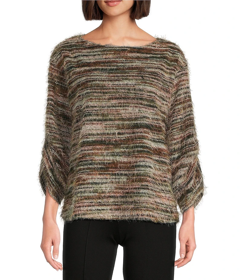 Slim Factor by Investments Alexa Boat Neck 3/4 Sleeve Fuzzy Knit Top