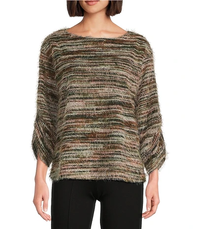 Slim Factor by Investments Alexa Boat Neck 3/4 Sleeve Fuzzy Knit Top