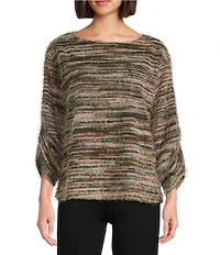 Slim Factor by Investments Alexa Boat Neck 3/4 Sleeve Fuzzy Knit Top