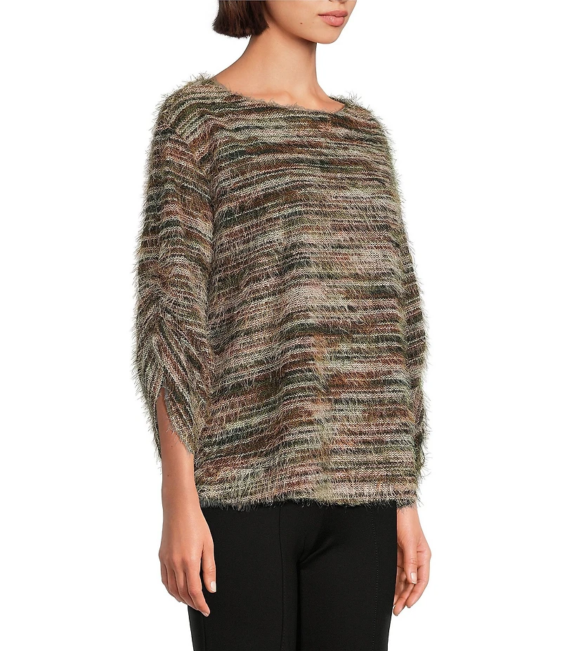 Slim Factor by Investments Alexa Boat Neck 3/4 Sleeve Fuzzy Knit Top