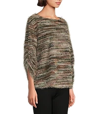Slim Factor by Investments Alexa Boat Neck 3/4 Sleeve Fuzzy Knit Top