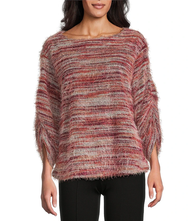 Slim Factor by Investments Alexa Boat Neck 3/4 Sleeve Fuzzy Knit Top