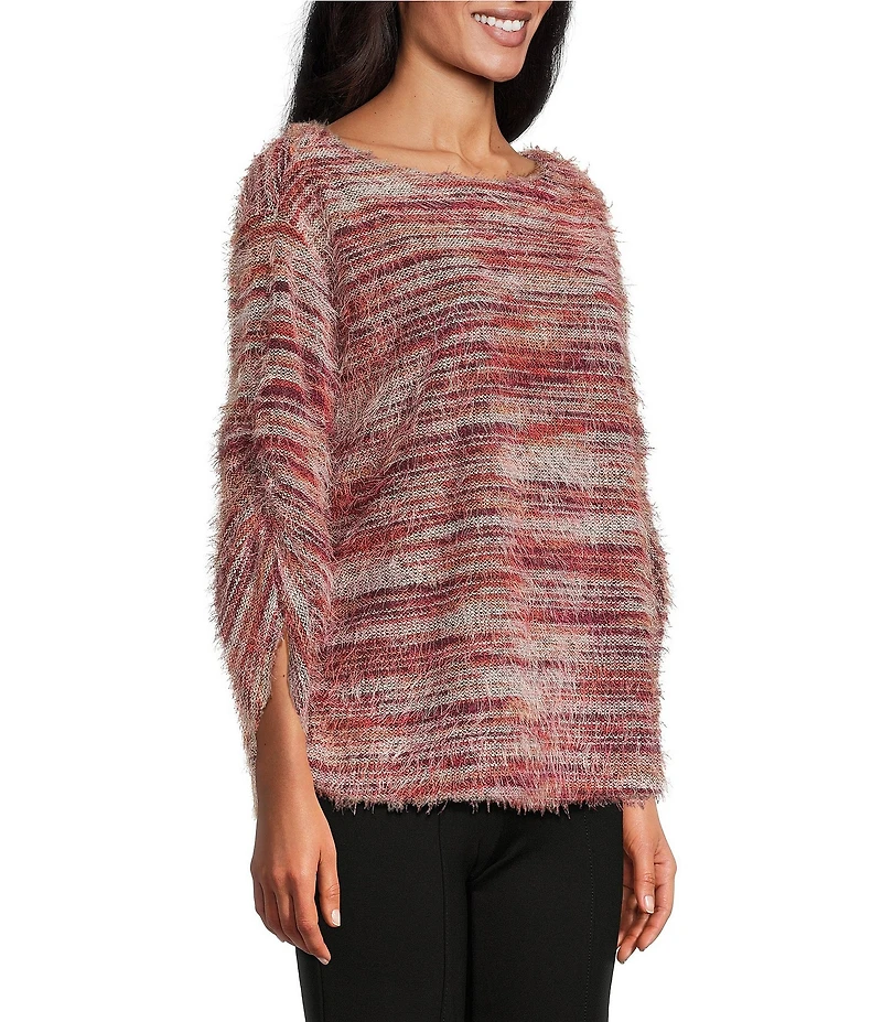 Slim Factor by Investments Alexa Boat Neck 3/4 Sleeve Fuzzy Knit Top