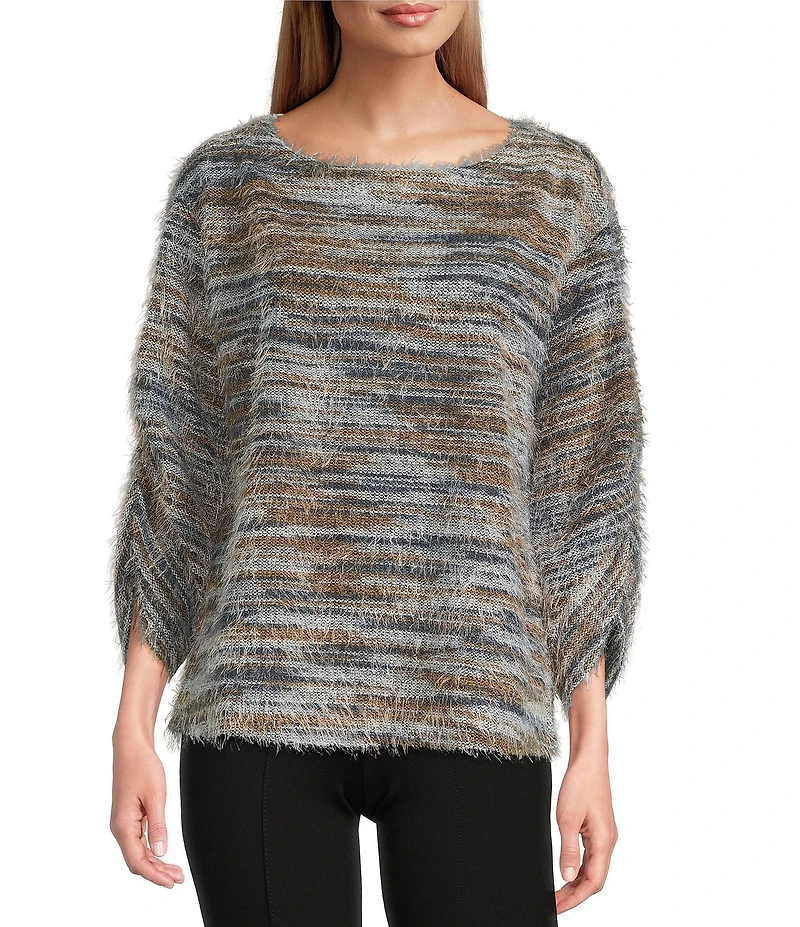 Slim Factor by Investments Alexa Boat Neck 3/4 Sleeve Fuzzy Knit Top