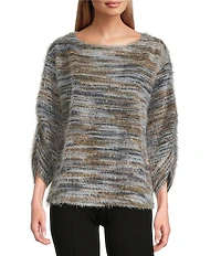 Slim Factor by Investments Alexa Boat Neck 3/4 Sleeve Fuzzy Knit Top