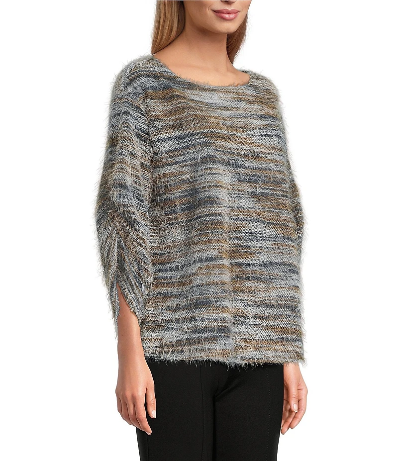 Slim Factor by Investments Alexa Boat Neck 3/4 Sleeve Fuzzy Knit Top