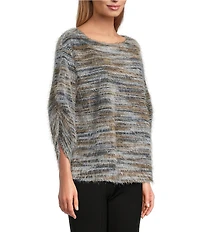 Slim Factor by Investments Alexa Boat Neck 3/4 Sleeve Fuzzy Knit Top