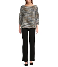 Slim Factor by Investments Alexa Boat Neck 3/4 Sleeve Fuzzy Knit Top