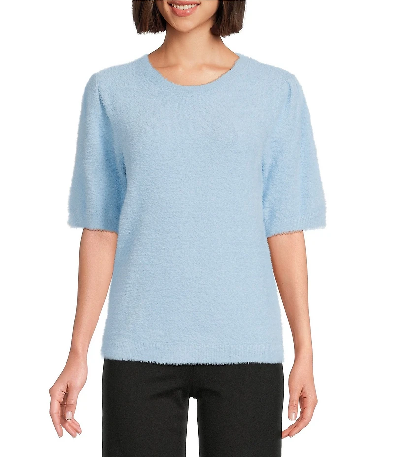 Slim Factor by Investments Blyss Crew Neck Short Sleeve Eyelash Sweater