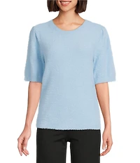 Slim Factor by Investments Blyss Crew Neck Short Sleeve Eyelash Sweater