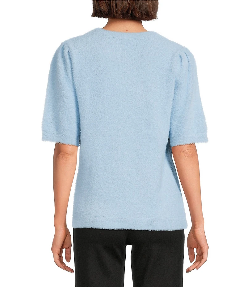 Slim Factor by Investments Blyss Crew Neck Short Sleeve Eyelash Sweater