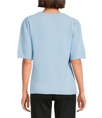 Slim Factor by Investments Blyss Crew Neck Short Sleeve Eyelash Sweater