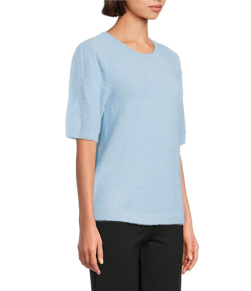 Slim Factor by Investments Blyss Crew Neck Short Sleeve Eyelash Sweater