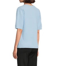 Slim Factor by Investments Blyss Crew Neck Short Sleeve Eyelash Sweater