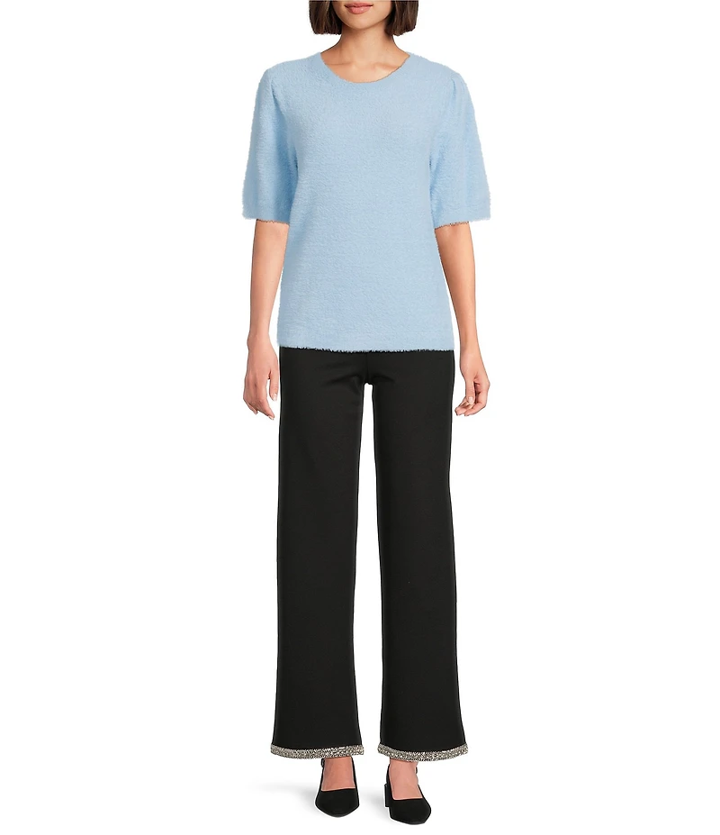 Slim Factor by Investments Blyss Crew Neck Short Sleeve Eyelash Sweater