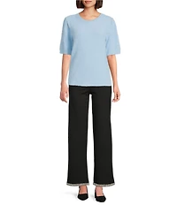 Slim Factor by Investments Blyss Crew Neck Short Sleeve Eyelash Sweater