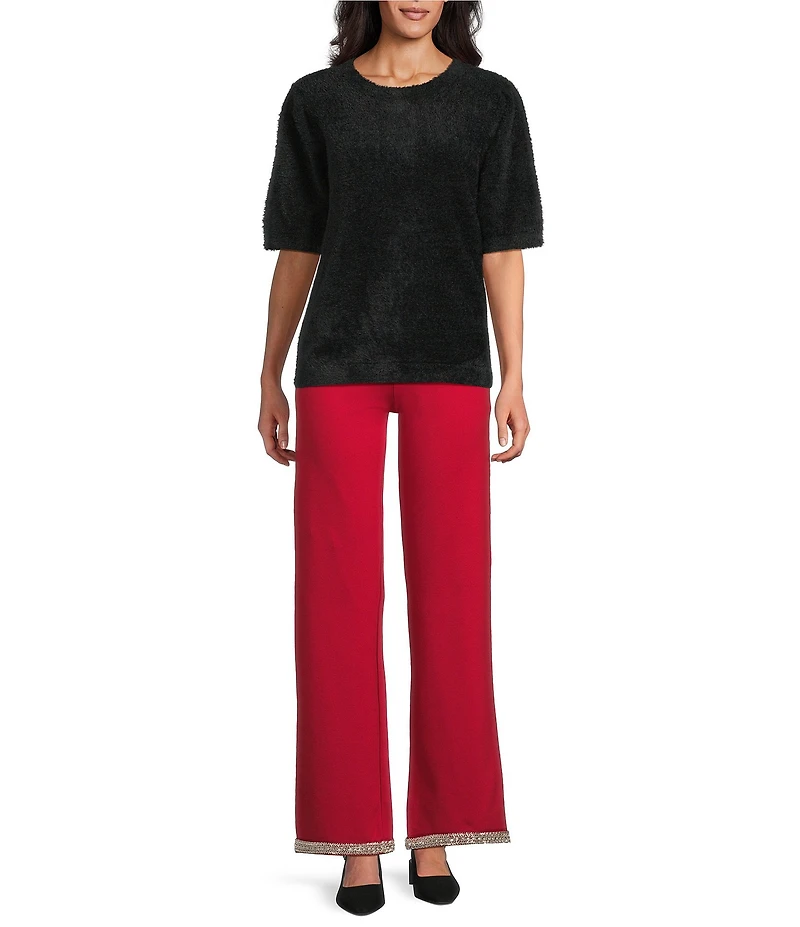 Slim Factor by Investments Blyss Crew Neck Short Sleeve Eyelash Sweater