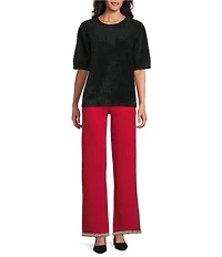 Slim Factor by Investments Blyss Crew Neck Short Sleeve Eyelash Sweater