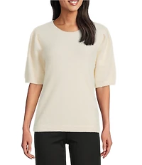 Slim Factor by Investments Blyss Crew Neck Short Sleeve Eyelash Sweater