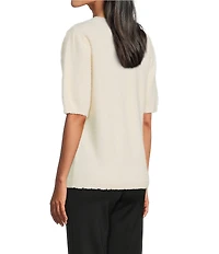 Slim Factor by Investments Blyss Crew Neck Short Sleeve Eyelash Sweater