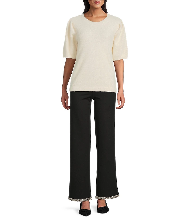 Slim Factor by Investments Blyss Crew Neck Short Sleeve Eyelash Sweater