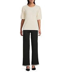 Slim Factor by Investments Blyss Crew Neck Short Sleeve Eyelash Sweater