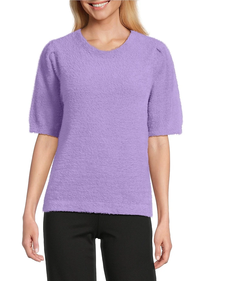 Slim Factor by Investments Blyss Crew Neck Short Sleeve Eyelash Sweater