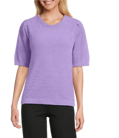 Slim Factor by Investments Blyss Crew Neck Short Sleeve Eyelash Sweater