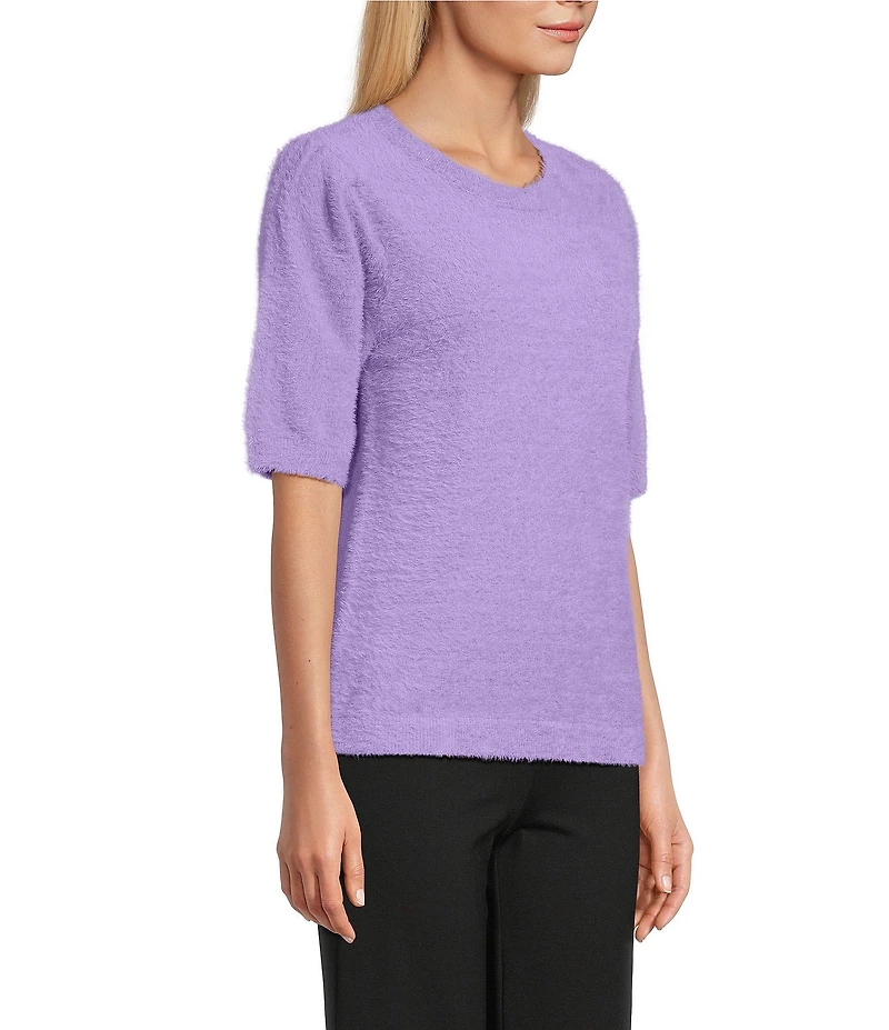 Slim Factor by Investments Blyss Crew Neck Short Sleeve Eyelash Sweater