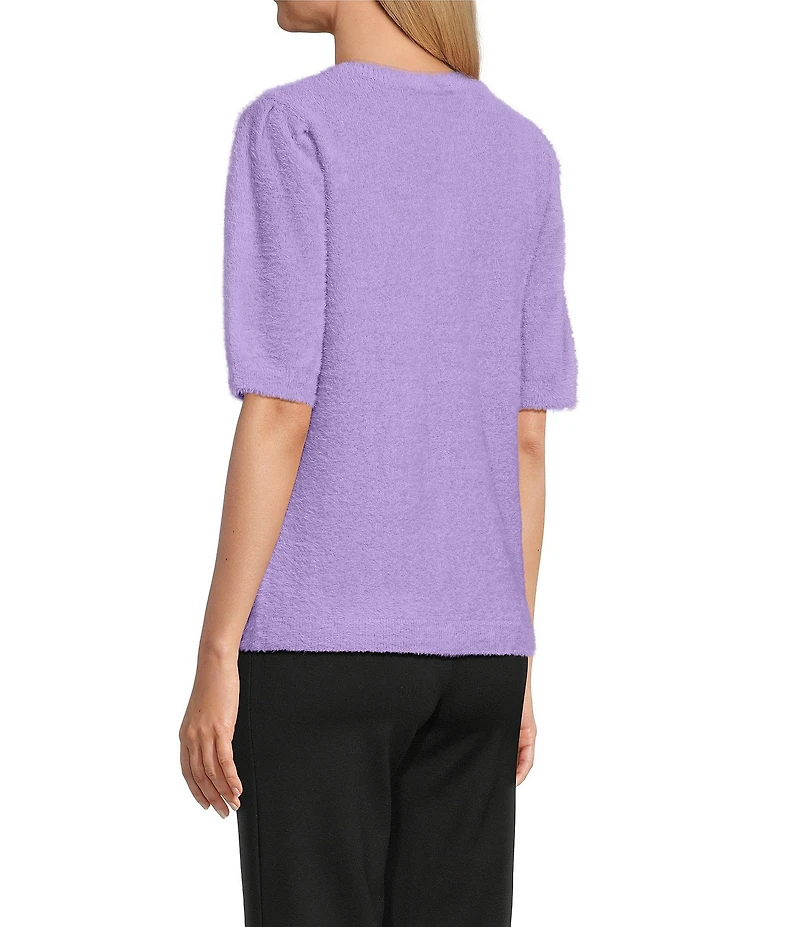 Slim Factor by Investments Blyss Crew Neck Short Sleeve Eyelash Sweater