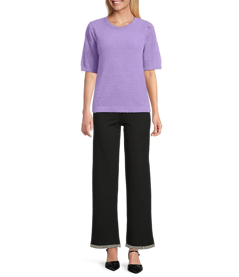 Slim Factor by Investments Blyss Crew Neck Short Sleeve Eyelash Sweater