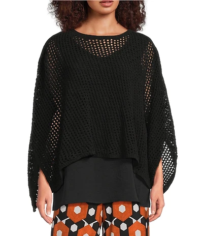 Slim Factor by Investments Morgan Boat Neck 3/4 Sleeve Lined Crochet Twofer Top