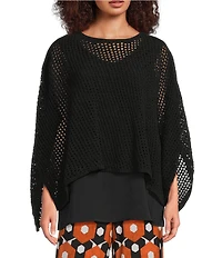 Slim Factor by Investments Boat Neck 3/4 Sleeve Lined Crochet Twofer Top