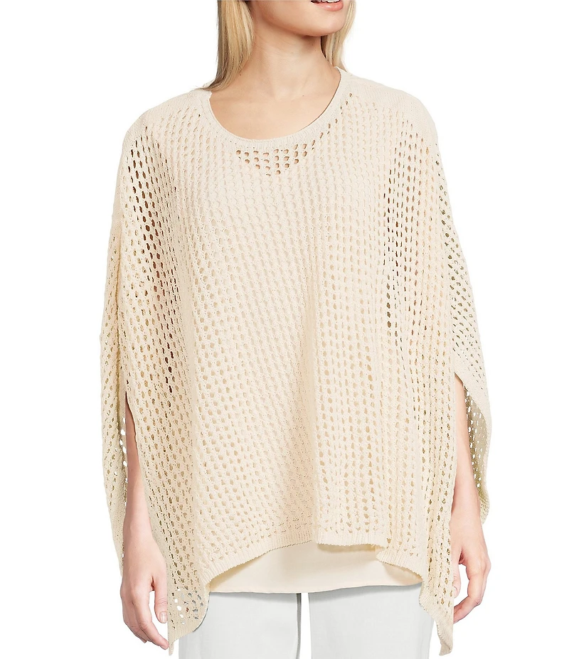 Slim Factor by Investments Boat Neck 3/4 Sleeve Lined Crochet Twofer Top