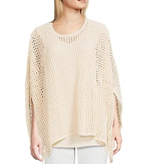 Slim Factor by Investments Boat Neck 3/4 Sleeve Lined Crochet Twofer Top