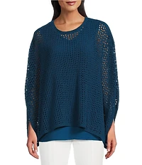 Slim Factor by Investments Boat Neck 3/4 Sleeve Lined Crochet Twofer Top