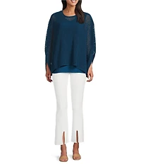 Slim Factor by Investments Boat Neck 3/4 Sleeve Lined Crochet Twofer Top