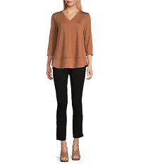 Slim Factor by Investments Chloe V-Neck 3/4 Sleeve Mixed Media Top
