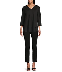 Slim Factor by Investments Chloe V-Neck 3/4 Sleeve Mixed Media Top