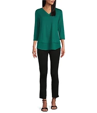 Slim Factor by Investments Chloe V-Neck 3/4 Sleeve Mixed Media Top