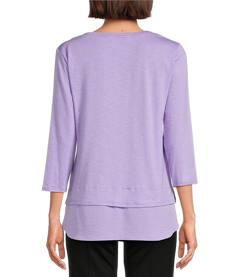 Slim Factor by Investments Chloe V-Neck 3/4 Sleeve Mixed Media Top