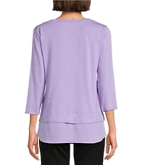 Slim Factor by Investments Chloe V-Neck 3/4 Sleeve Mixed Media Top