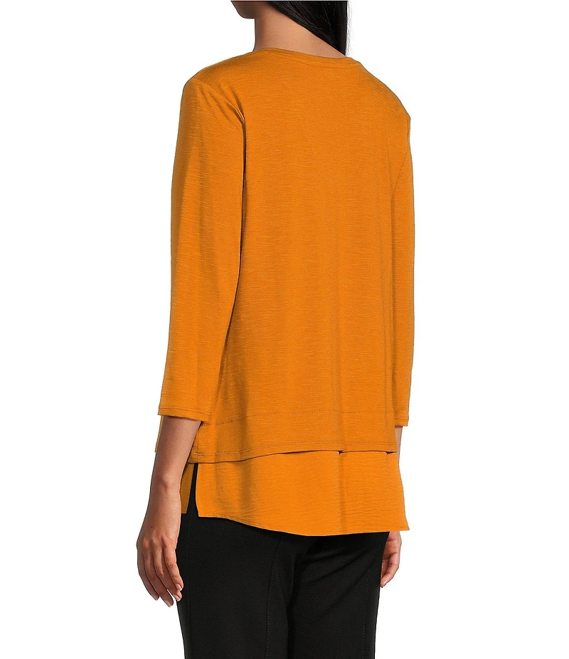 Slim Factor by Investments Chloe V-Neck 3/4 Sleeve Mixed Media Top