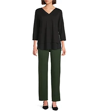 Slim Factor by Investments Ponte Knit No Waist Slim Straight Pants