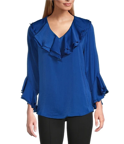 Slim Factor by Investments Corinne V-Neck 3/4 Ruffle Sleeve Blouse