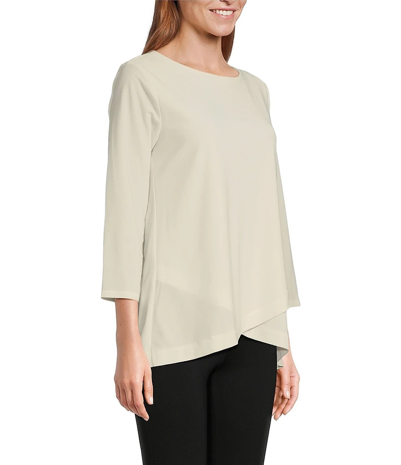 Slim Factor by Investments Crew Neckline High-Low Hem Back Button Top