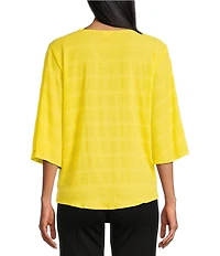 Slim Factor By Investments Dylan Puckered Stripe Tie Front V-Neck 3/4 Sleeve Top
